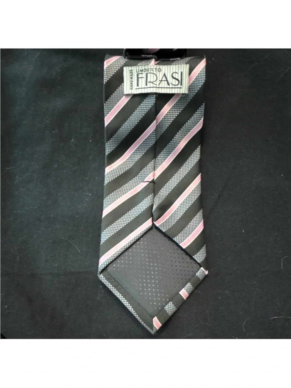 Umberto Frasì Black Tie with Pink & Gray Stripes